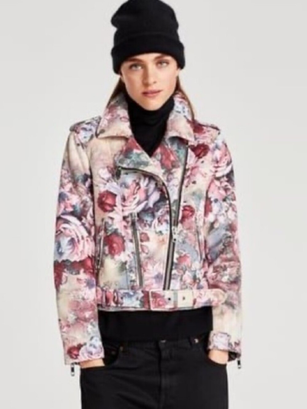 ZARA - Floral Faux Suede Moto Jacket